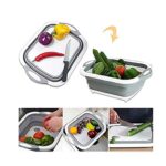 3 in 1 Board with Colander Foldable Multi-function Kitchen Plastic Silicone Dish Tub Washing Sink